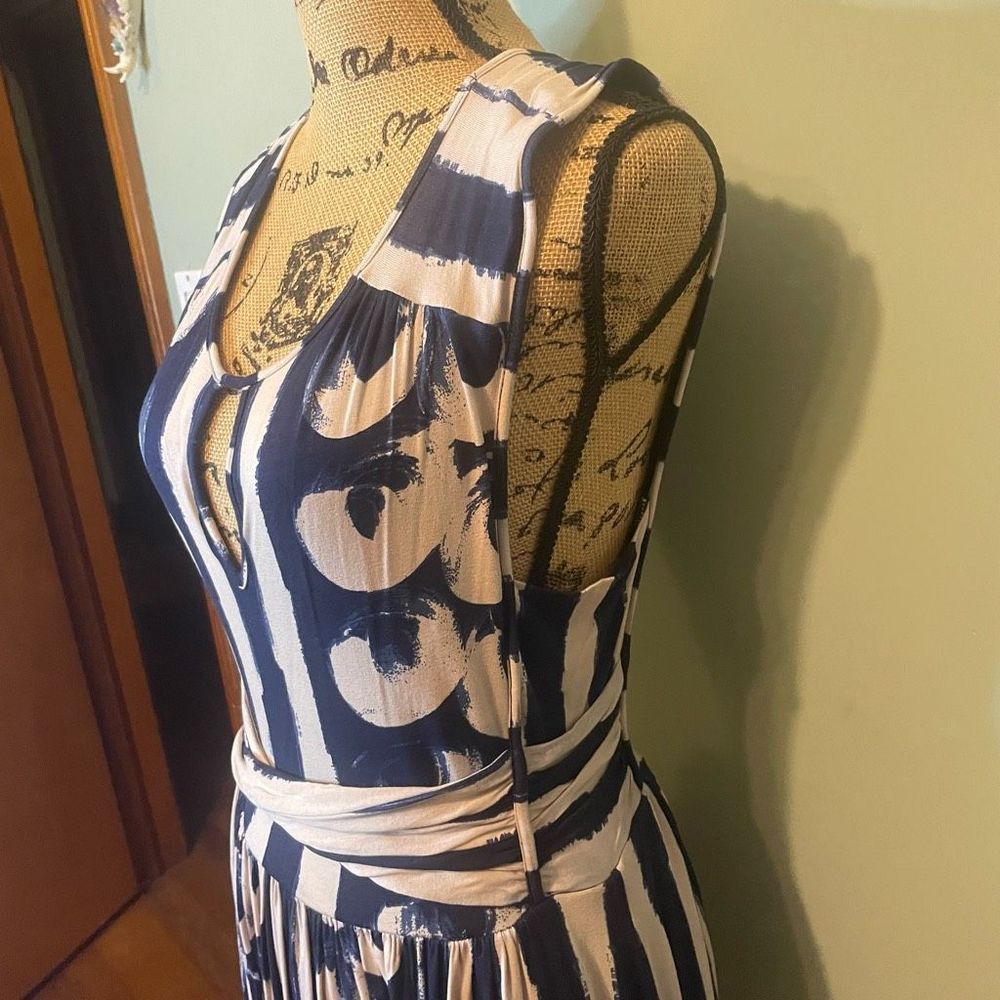 Anthropologie Navy and White Printed Midi Dress - Picture 4 of 6